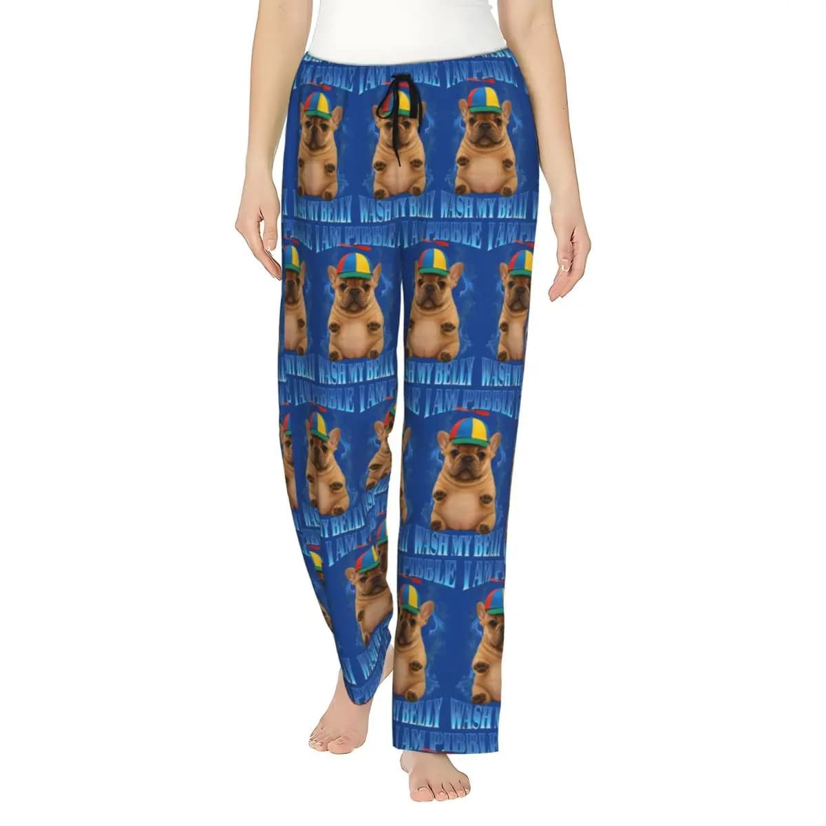 I Am Pibble Wash My Belly Women's Lounge Pants Loose Fit Funny Pit Bull Dog Meme Pajama Pants Home Pajama Bottoms