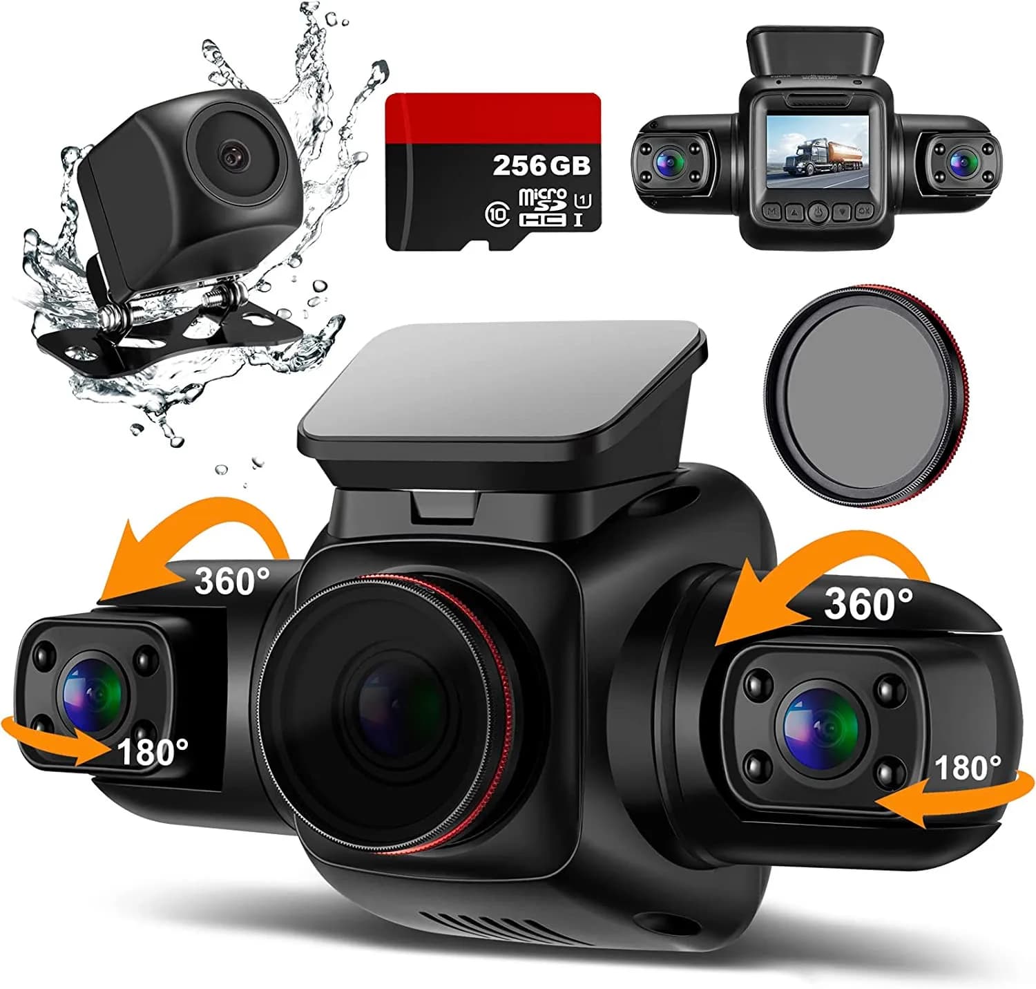 Dash Cam a 4 canali 360 ° Telecamera panoramica 4*1080P GPS/WiFi Filtro CPL 8 luci a infrarossi Visione notturna Max 512 GB Videoregistratore