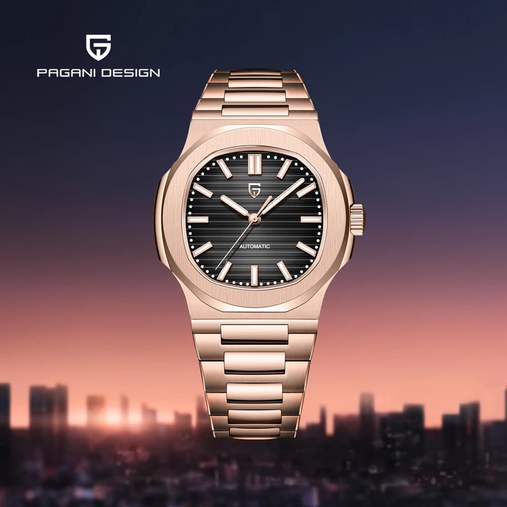 2025 New PAGANI DESIGN Men's watches in pink gold Automatic luxury watch for men Mechanical wristwatch with ballast AR waterproof