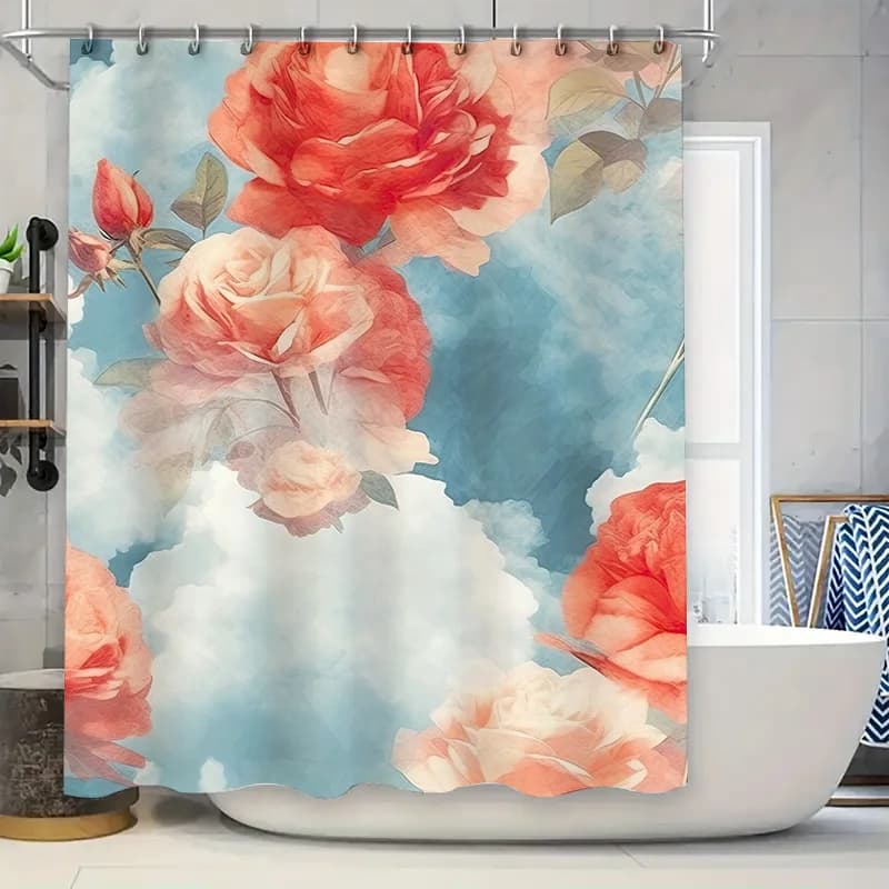 Tenda da doccia moderna floreale Peonia Nuvole blu Decorazione da bagno per il bagno di casa