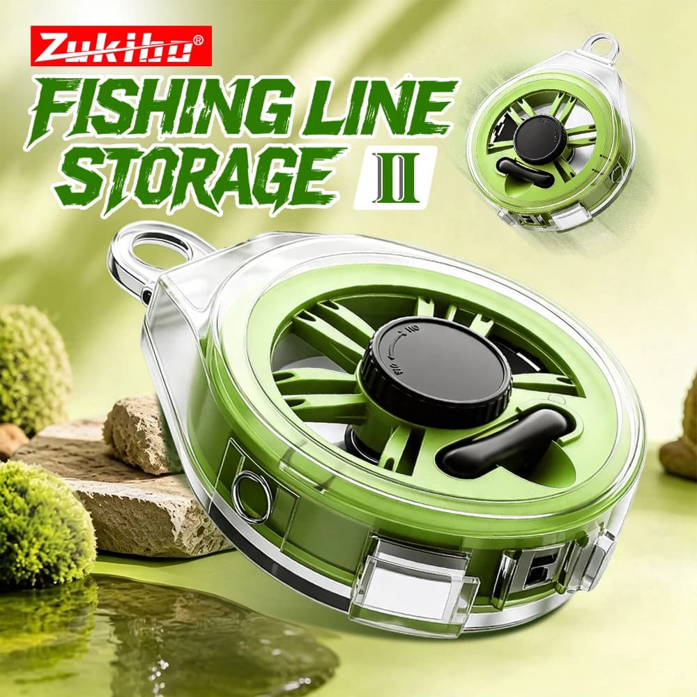 ZUKIBO Green Hangable Line Storage Box Carbon Line Tackle Built-In Cutting Blade PC Leader Spool Fishing Line Organizer