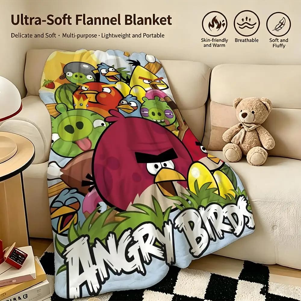 Game A-Angry Birds-S Throw Warm Soft Flannel Blanket, Multi-use for Sofa Bed Camping Travel Nap
