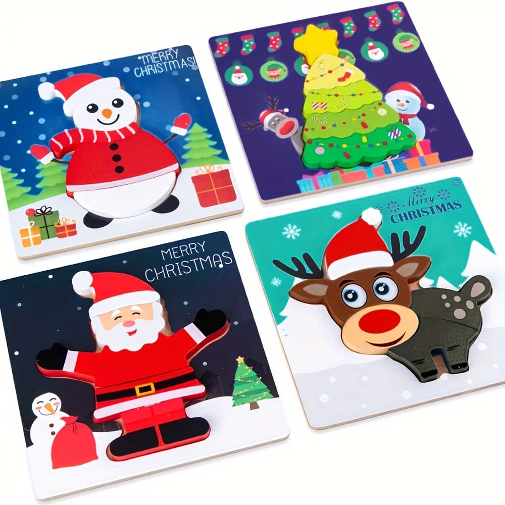 4 Christmas wooden puzzle toys kindergarten early education AIDS 3-6 years old wooden puzzle wisdom blocks