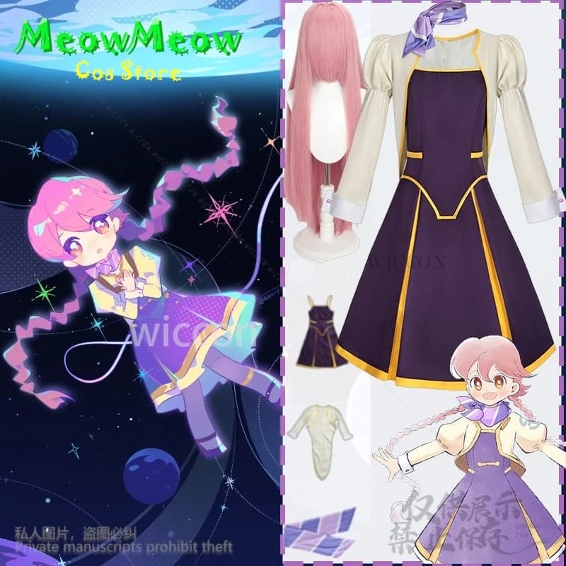 Anime Apocalypse Hotel Cosplay Yachiyo Costume Lungo Elegante Gonna Viola Kawaii Carino Bella Lolita Sciarpe di Seta Parrucche Personalizzate