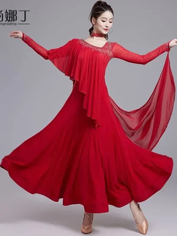Abito da ballo moderno Donna Nuovo costume da competizione professionale valzer standard nazionale con grande abito a pendolo con diamanti caldi