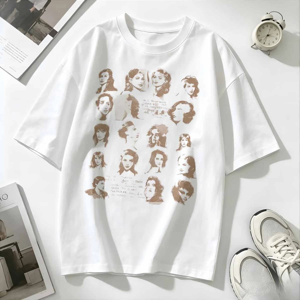 T-Shirt Floreale con Motivi di Fiori, Piante, Frutti, Semi, Bacche, Cereali, Erbe, Spezie, Radici e Steli, Traspirante, con Motivo a Vita