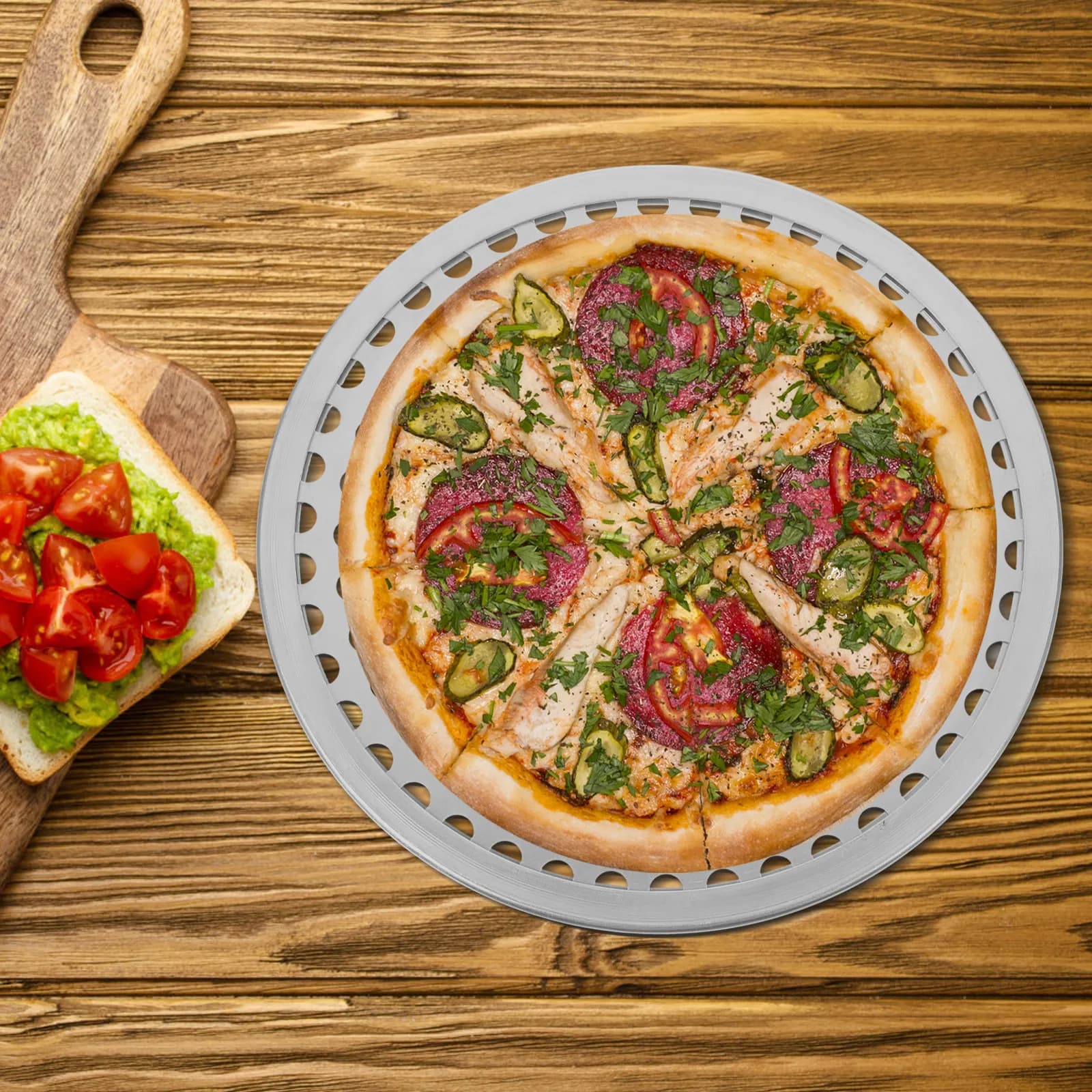 Teglia per Pizza in Acciaio Inox Perforata, Forma Rotonda, Antiaderente, Resistente al Calore, Lavabile in Lavastoviglie