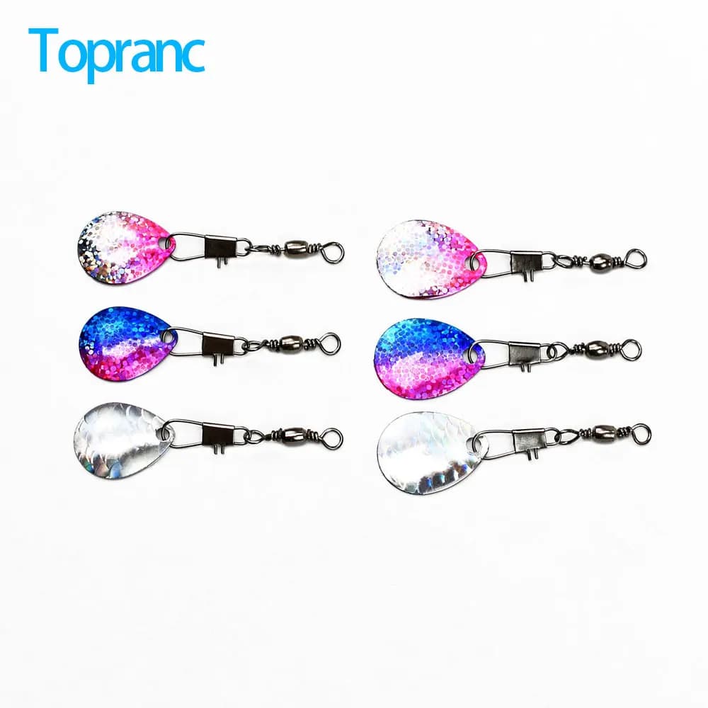 Topranc 12Pcs/Box Holographic Teardrop Spinner Blades with Swivel Snap Bearing Ring for DIY Jig Lure Freshwater Angling Tackle