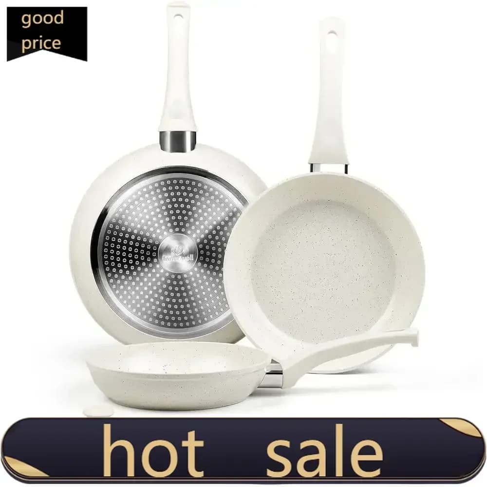 Activity price 5PopularNon-stick Frying Pan Set with Lid, White Cookware for Induction, Perfect for Eggs and Omelets