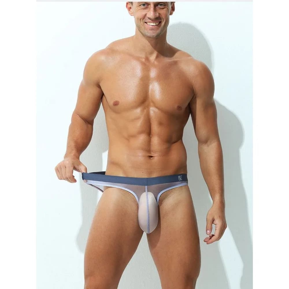 Intimo Sexy trasparente spettacolo da discoteca da uomo perizoma Gay Ultra-sottile in seta di ghiaccio senza cuciture T-Back pantaloncini slip da uomo Sissy mutandine