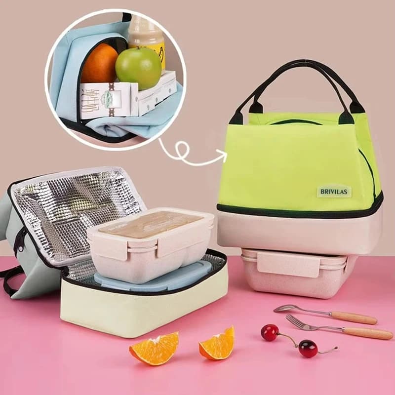 Borsa termica a doppio strato con manico e tracolla, borsa frigo portatile da donna per il lavoro, scuola e pranzo.