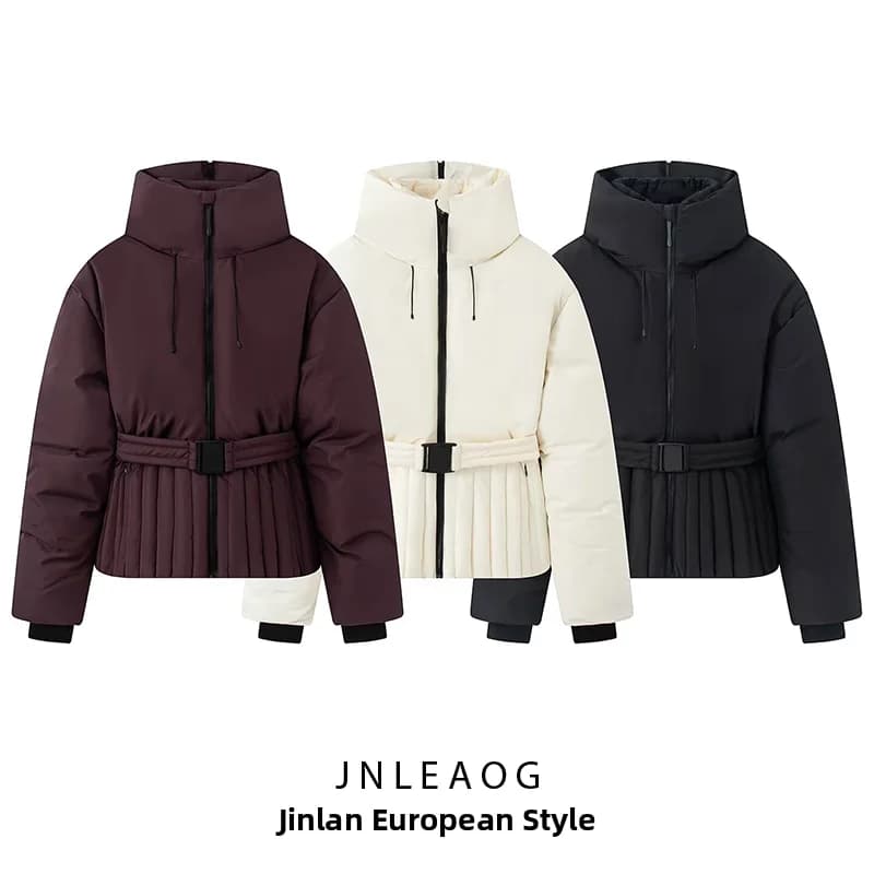 JNLEAOG Summer New Fashion Thickened Ski Jacket Women's Coat with Belt Versatile Design Standard Fit Polyester Zipper Closure