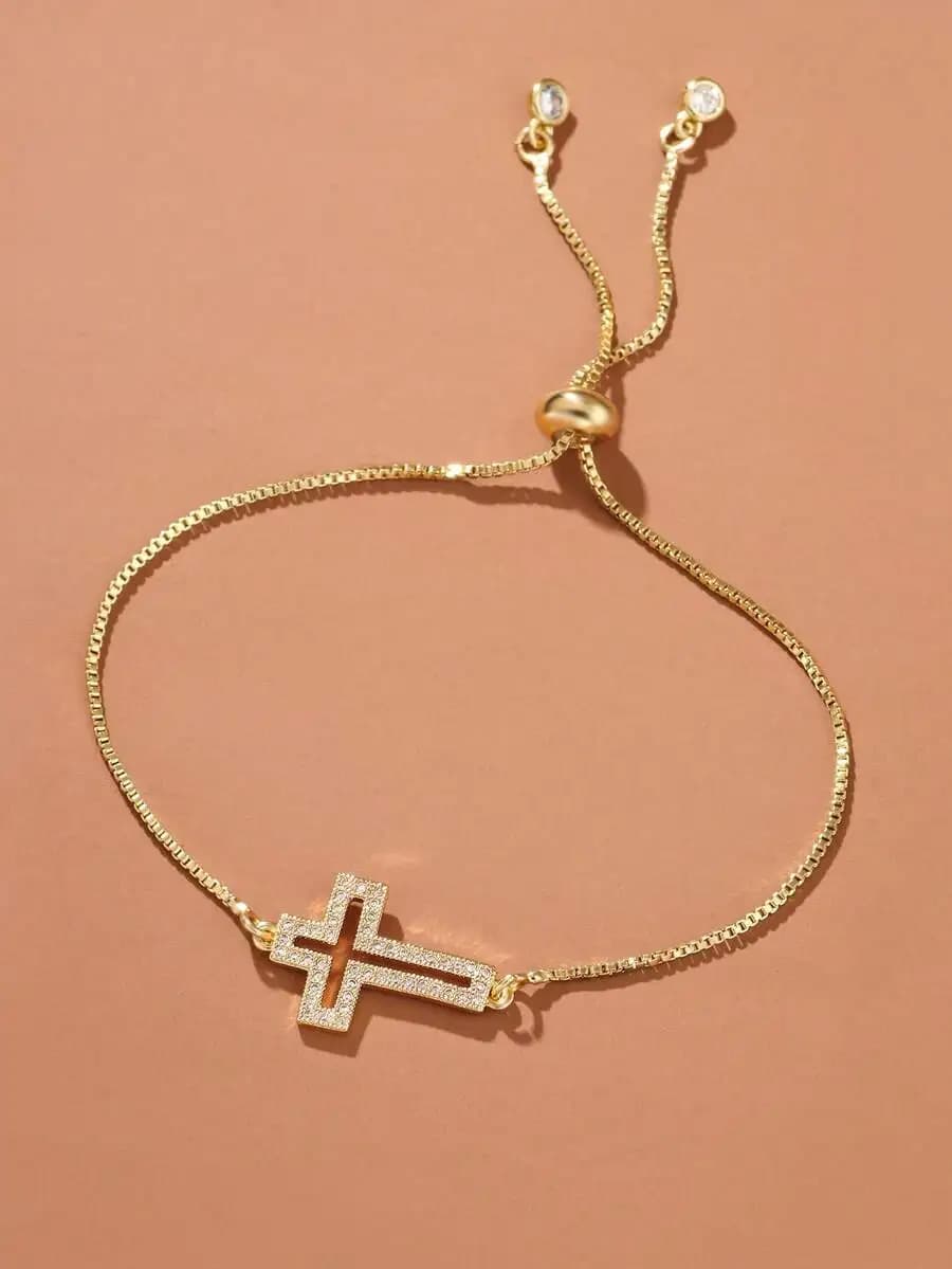 Cubic Zirconia Cross Design Bracelet for Women