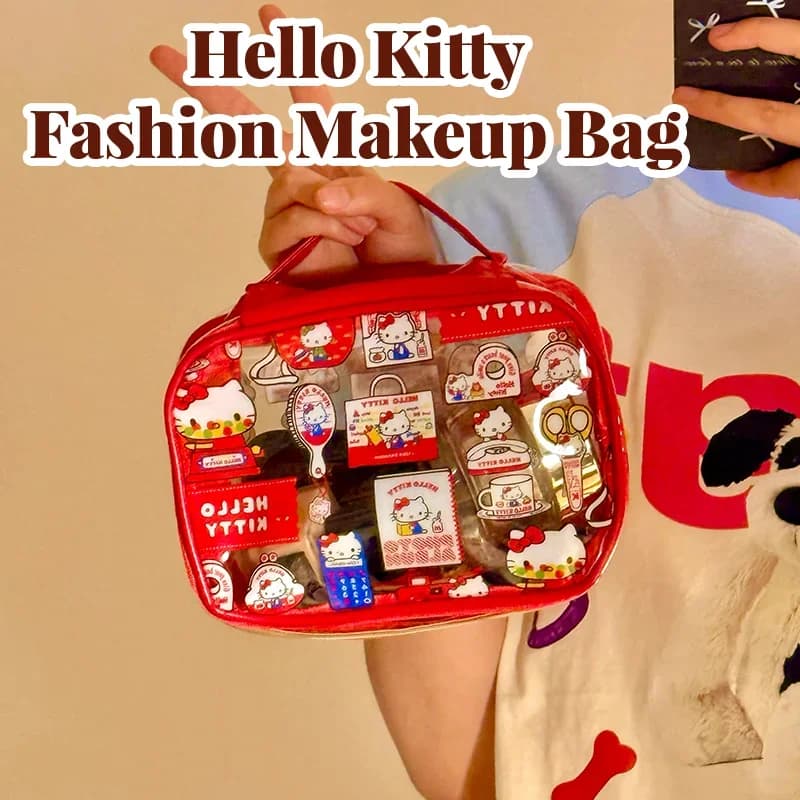 Cute Kitty PVC Cosmetic Bag Waterproof Large Capacity Handheld Storage Bag Portable Travel Toiletry Organizer For Women
