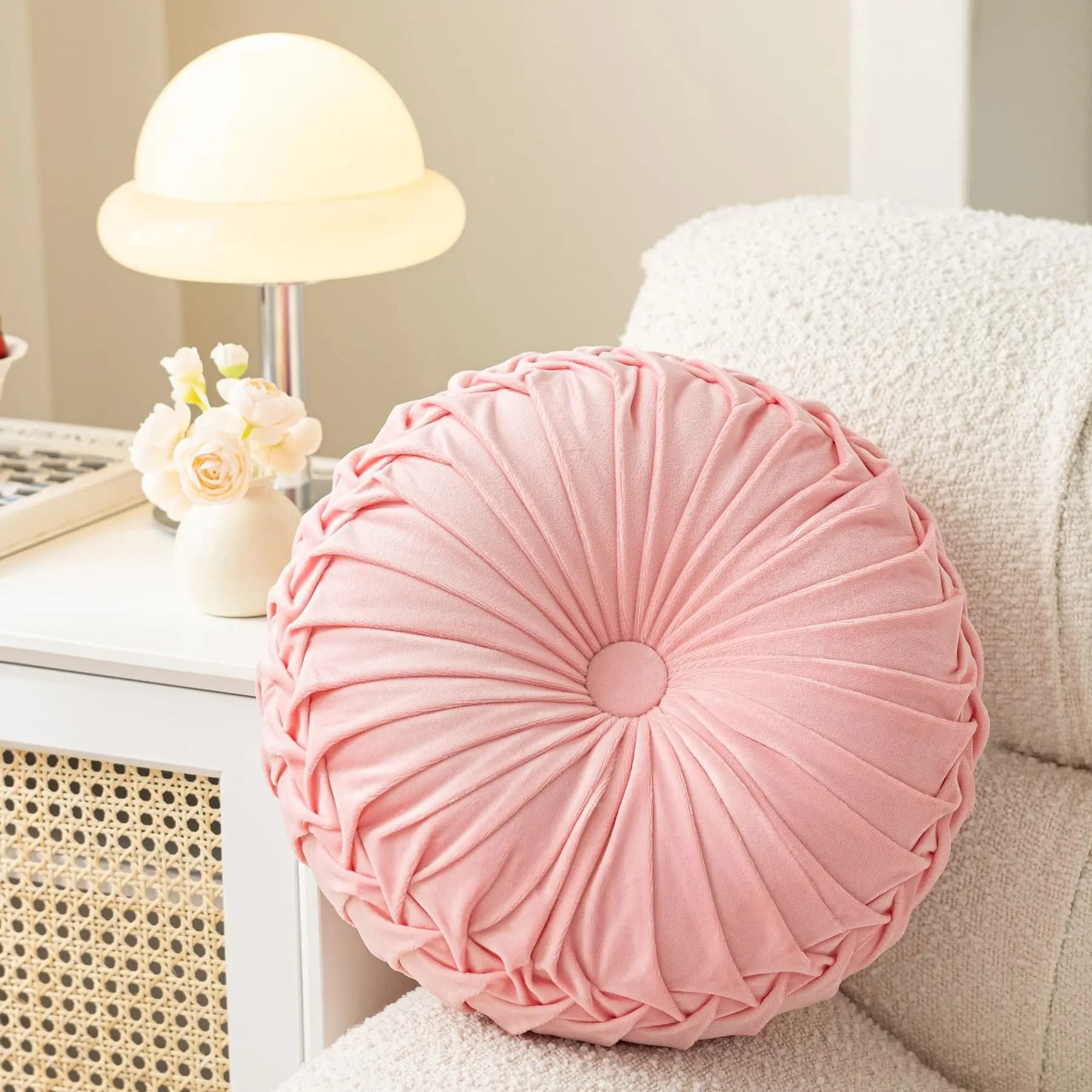 1pc Luce di Lusso Ins Stile Rotondo di Colore Solido Cuscino Ruota di Campeggio Divano Cuscino Auto Cuscino Lombare 35cm 38cm di Diametro