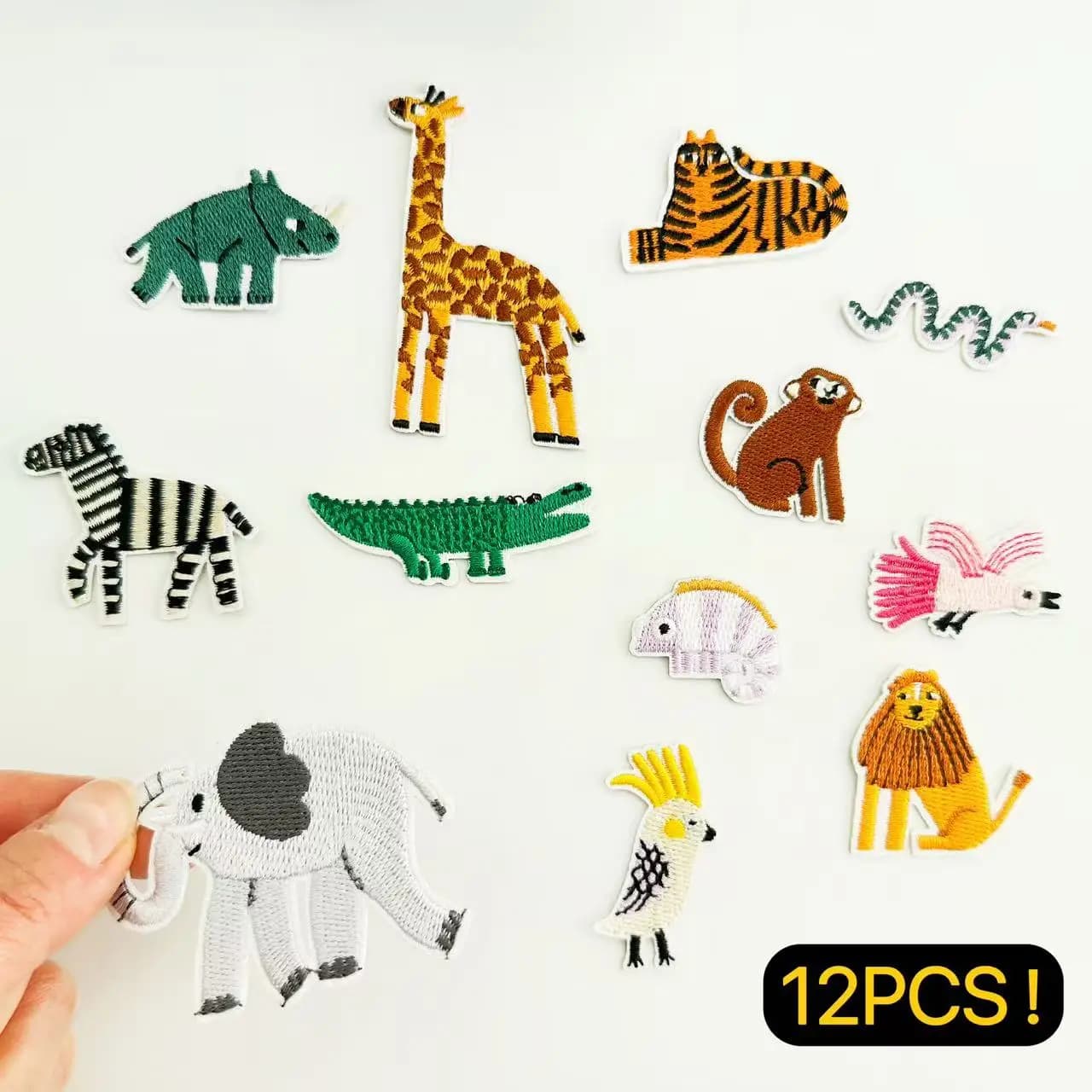 12 toppe in ferro ricamate con animali tropicali della foresta, toppe con leone, coccodrillo, giraffa, elefante, zebra, per abbigliamento, borse fai da te
