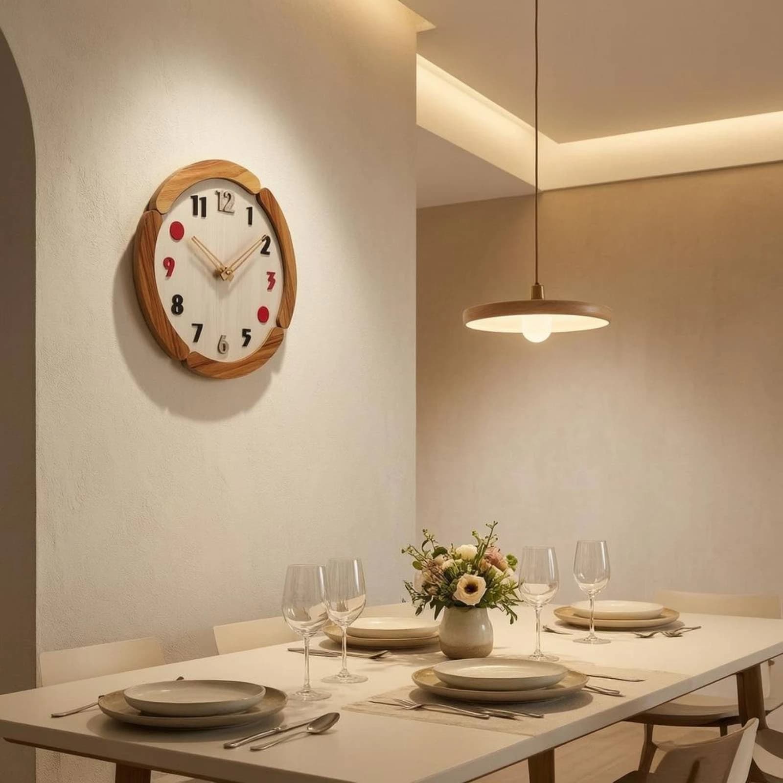 3D Wooden Wall Clock Raised Numerals Wooden Wall Clock Timepiece Slim Hands Room Decoration Easy to Read