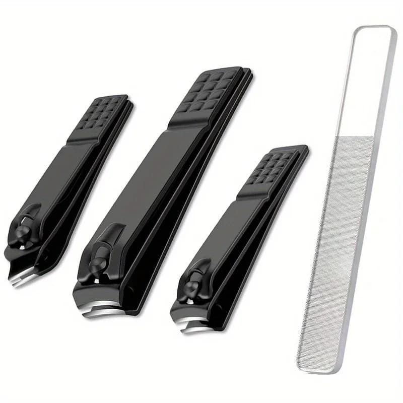 Tagliaunghie in acciaio inossidabile nero da 4 pezzi con set di strumenti per manicure per lucidatura di lime per unghie in nano vetro