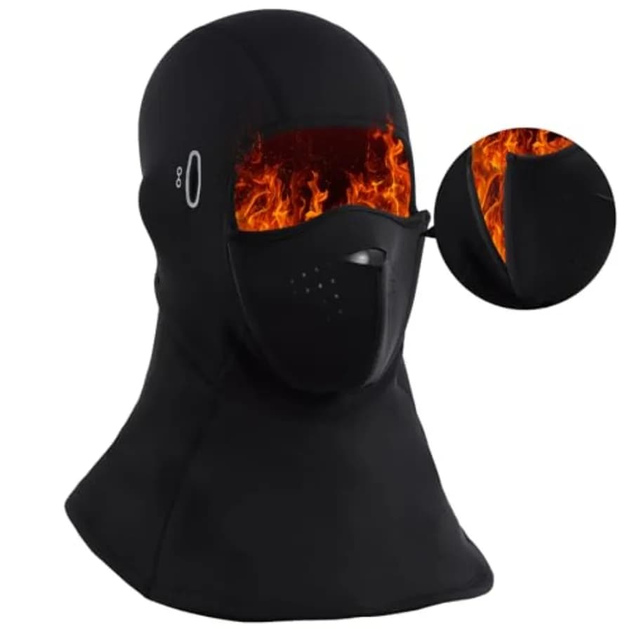 Passamontagna da Sci per Uomo e Donna, Maschera Termica in Pile per Climi Freddi, Nero con Fodera Morbida e Traspirante