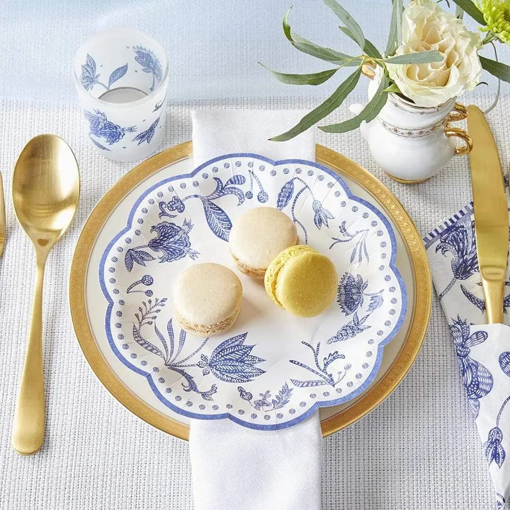 Blue Willow 7 in. Decorative Premium Paper Plates (350 GSM weight -Set of 16) - Perfect for Bridal Showers and Weddings