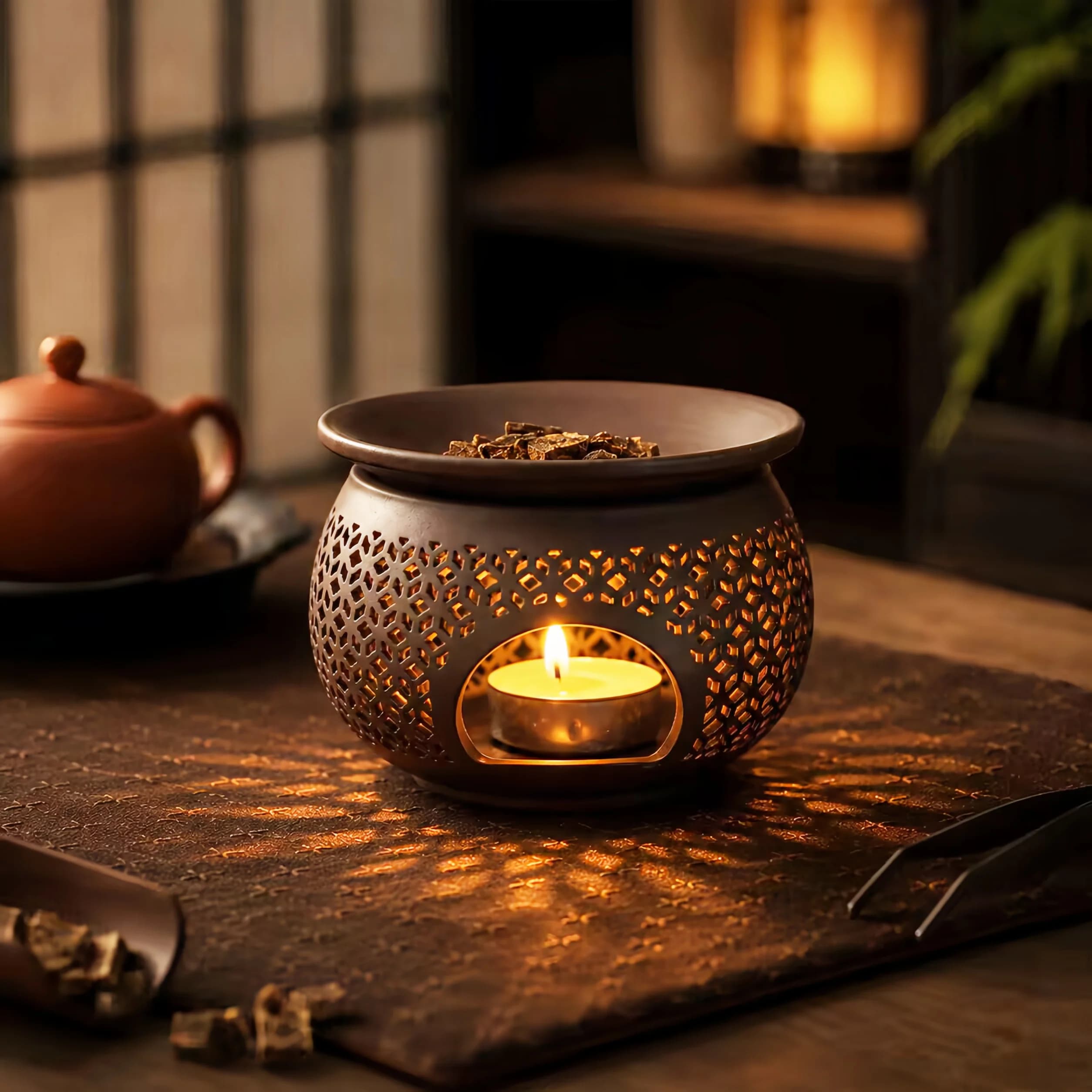 Ceramic Carved Incense Burner Indoor Aromatherapy Diffuser Essential Oil Burning Scent Spreader Can Be Used as Incense Powder B