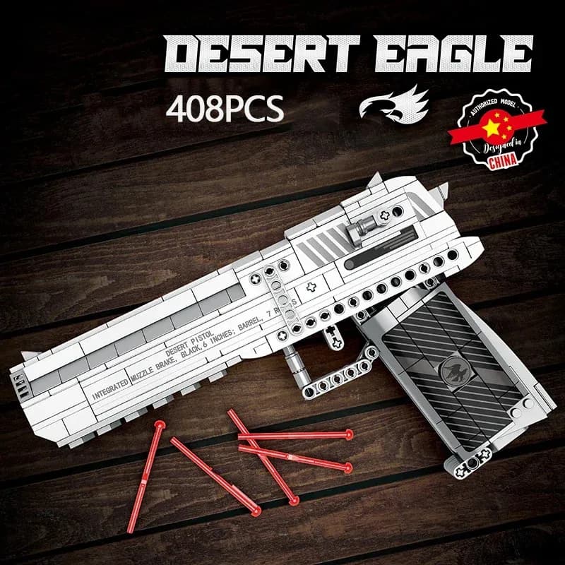 Serie militare Building Block 408PCS Desert Eagle Pistola può sparare modello fai da te assemblare giocattoli in mattoni per bambini regalo di Natale