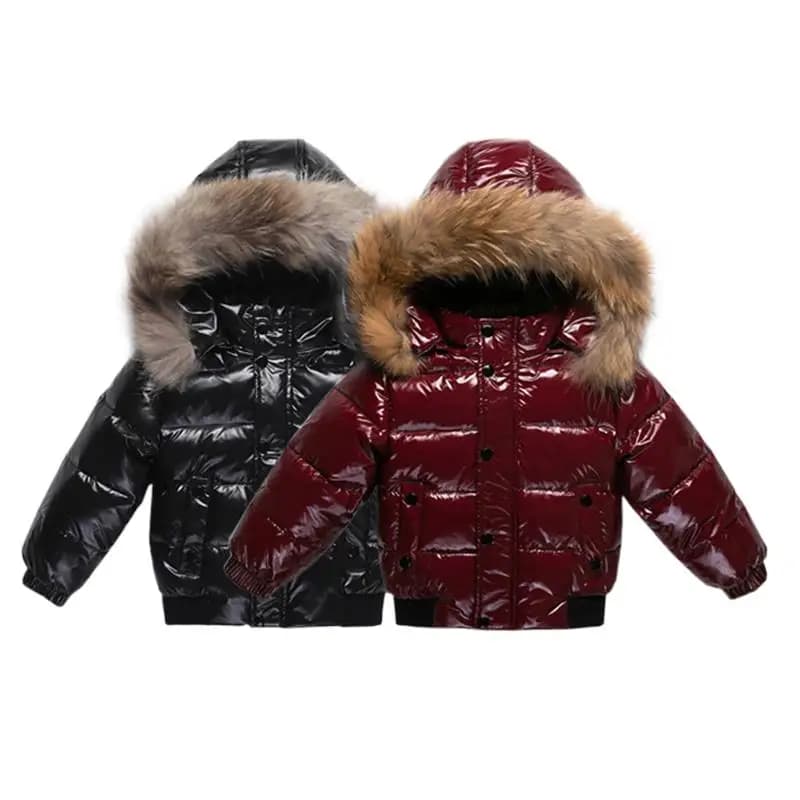 2025 inverno bambino ragazzi piumino pelliccia impermeabile lucido addensare caldo neonato tuta sportiva cappotto 1-8 anni bambini Parka outfit