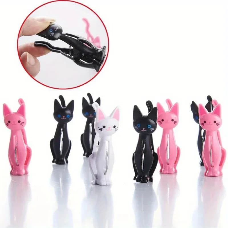 4 pcs/set Creative Cat Cartoon Clip Bags Strong Plastic Clothes-pin Shape Socks Hanging Piles Photo Holder Clamps