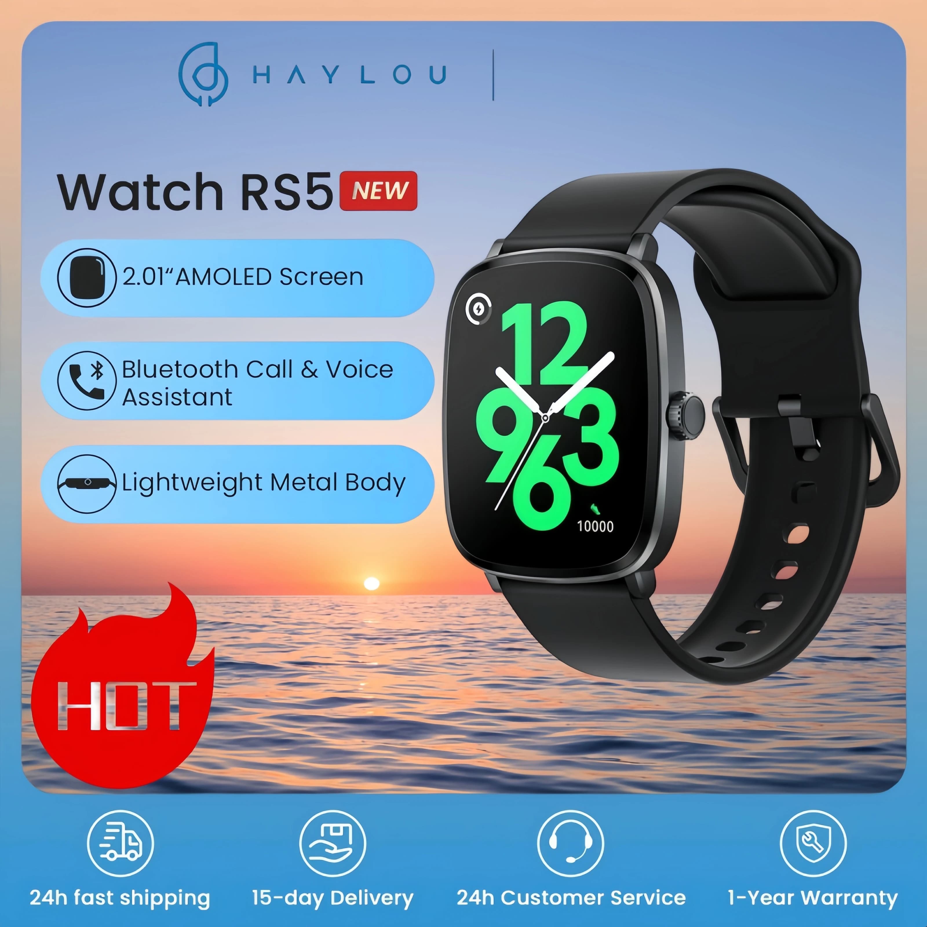 HAYLOU Orologio RS5 Smartwatch 2.01 ''AMOLED Display HD Monitoraggio della salute Chiamata Bluetooth AI Assistente vocale Sport Smart Watch