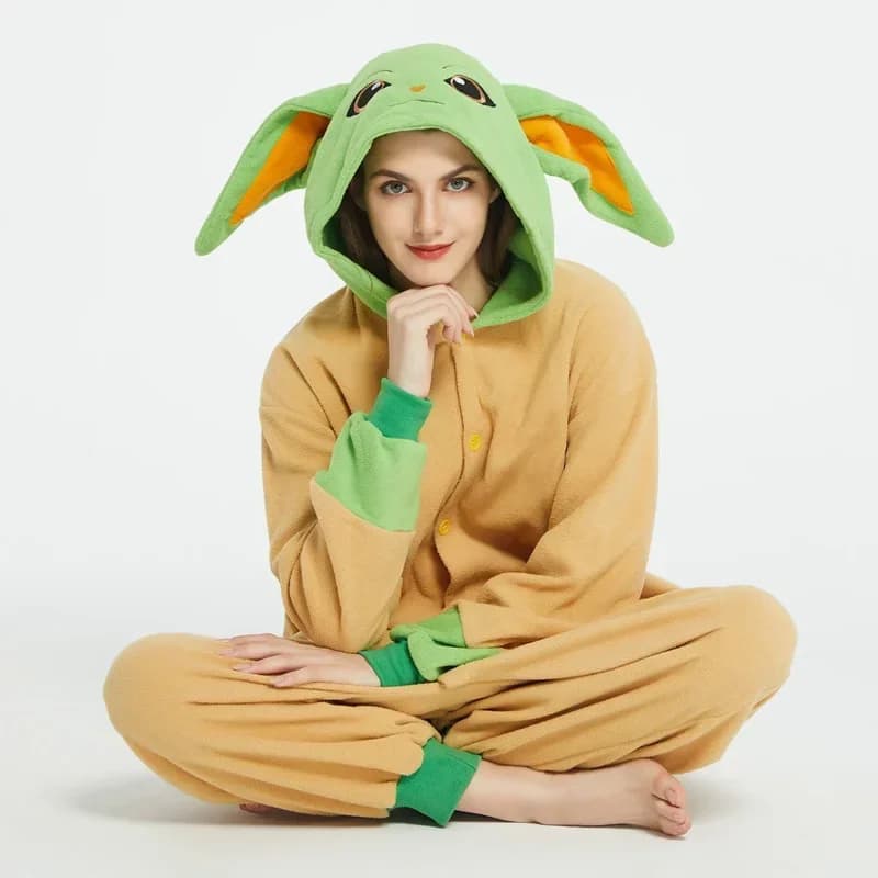 Costume Cosplay The Mandalorian Yoda Baby Grogu Pigiama Amanti dell'inverno Anime Kigurumi Uomini adulti Donne Cartoon
