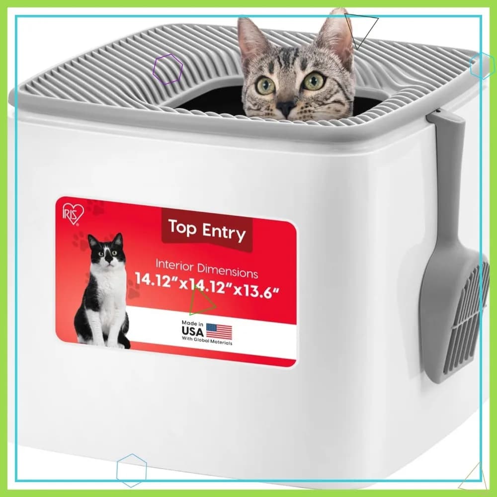 Lettiera per Gatti con Ingresso Superiore e Paletta, Controllo Odori, Design a Prova di Cane, Facile da Pulire, Bianco/Grigio