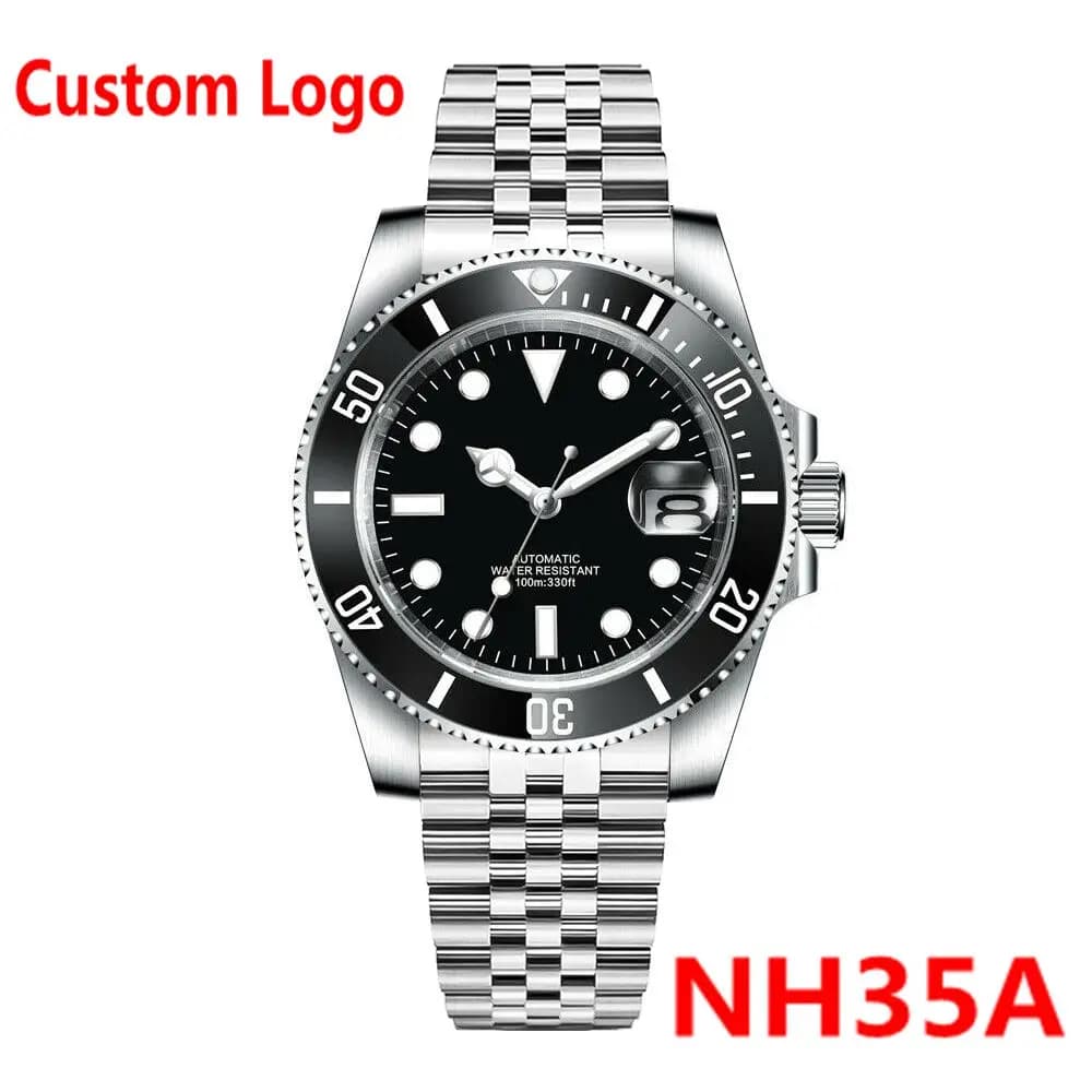 Orologi da sub da uomo con logo personalizzato 10 bar lunetta in ceramica con zaffiro data luminosa NH35A orologio da polso meccanico automatico orologio di lusso