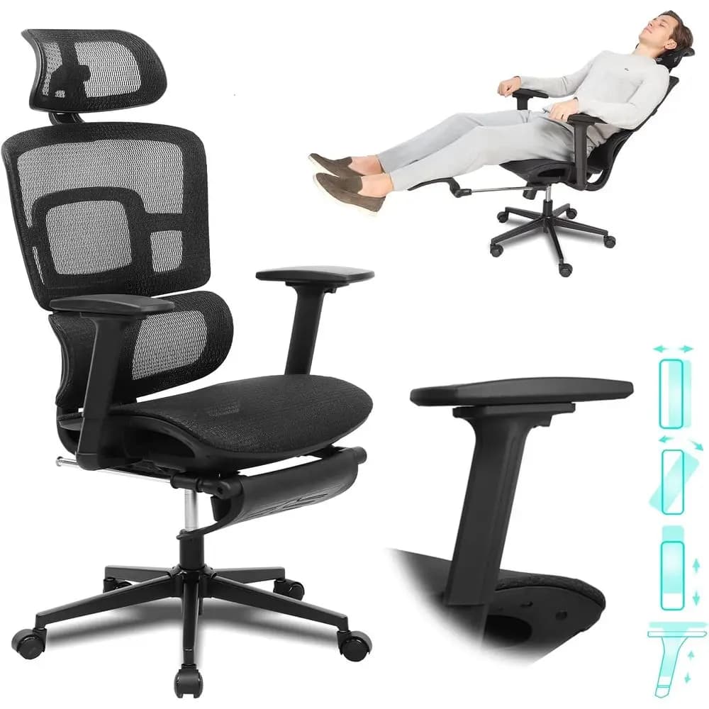 Sedia da Ufficio Ergonomica in Rete, Braccioli Regolabili, Supporto Lombare, per Persone Alte e Robuste, Sedia Girevole da Scrivania per Casa e Gaming