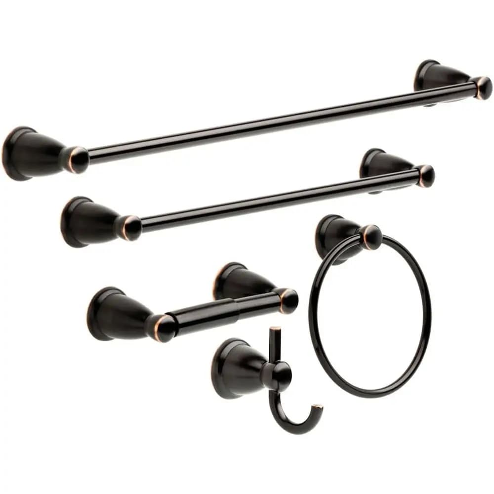 Set di accessori da bagno in bronzo anticato da 5 pezzi: 18 e 24 portasciugamani, porta carta igienica, anello, gancio
