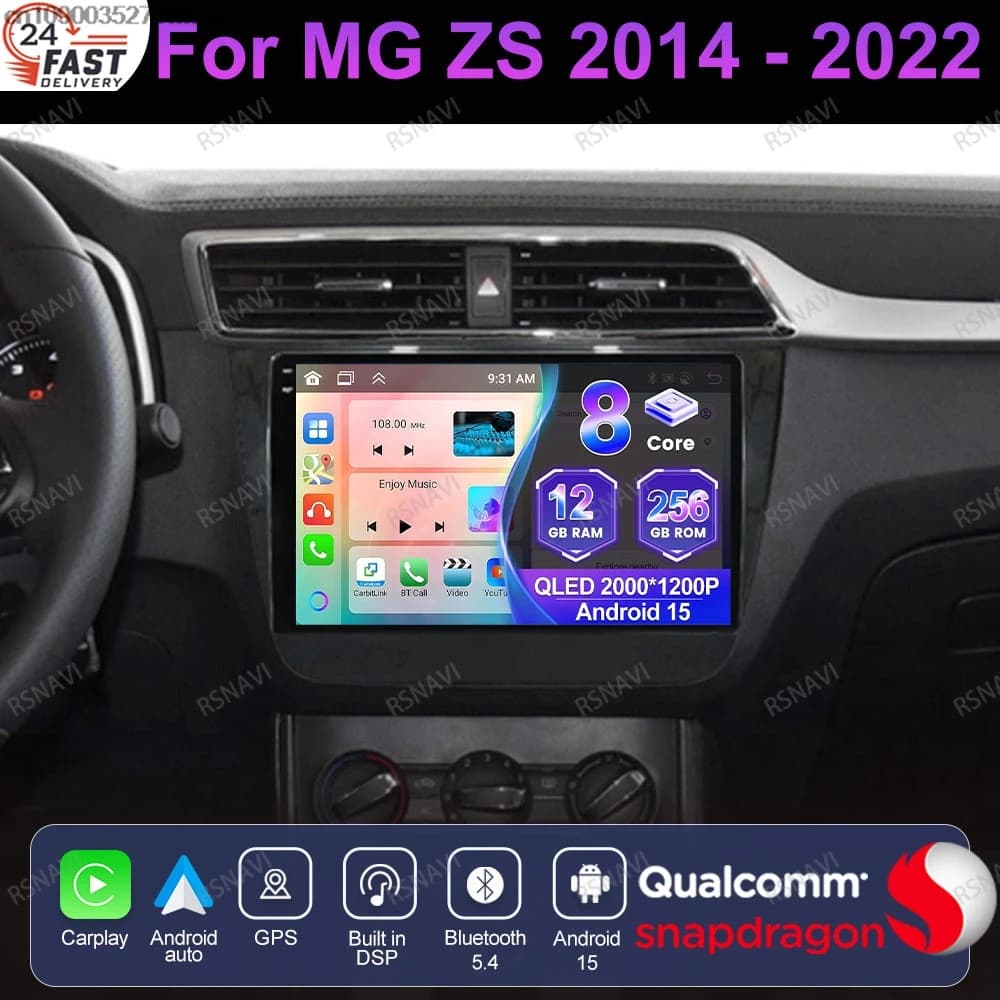 Android 15 For MG ZS 2014 - 2021 2022 QLED Autoradio DVD 5G WIFI Systems 360 Camera AUTO WIFI+ 4G LTE BT Navigation RDS Stereo