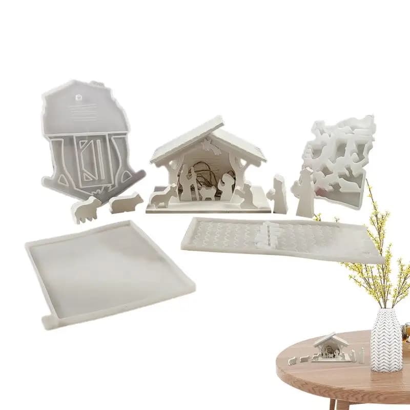 Stampi per ornamenti in argilla per presepe Set di stampi in resina per presepe Stampi per decorazioni per scene di presepe Stampo per casa cattolica della Sacra Famiglia