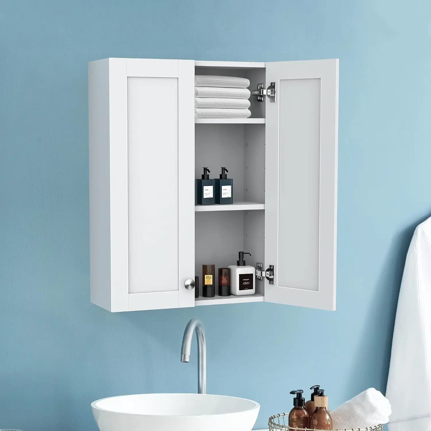 Bathroom Cabinet Wall Mounted Over Toilet Storage Cabinet 20x28 Inch White Medicine Cabinet With Two Adjustable Shelves And Two Doors Space Saving Hanging Organizer Unit For Restroom