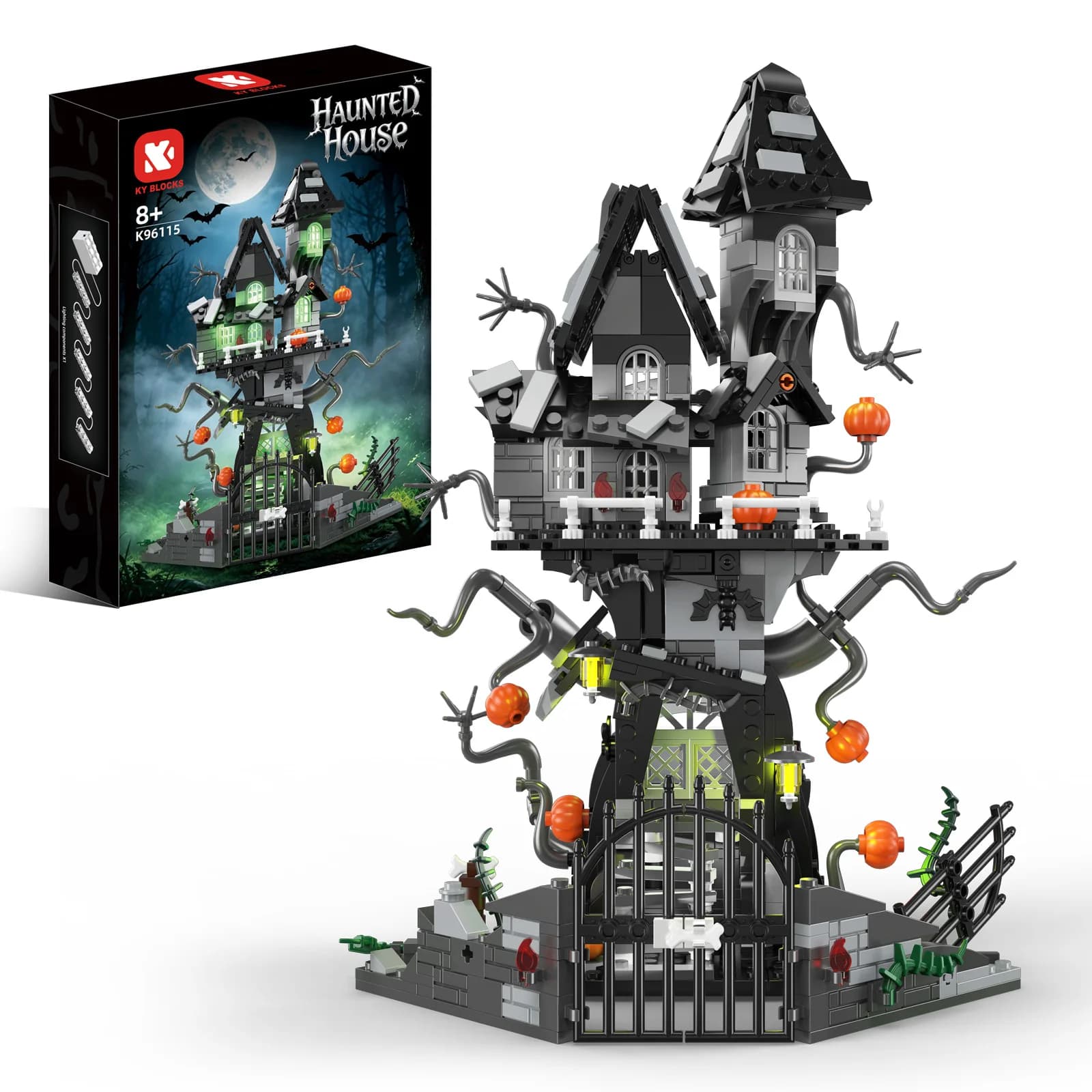 K96115 Blocchi da Costruzione Castello dei Sogni di Halloween, Modello di Capanna con Fantasmi, Scheletri e Zucche, Giocattoli Decorativi Fai-da-Te, Regali per Ragazzi