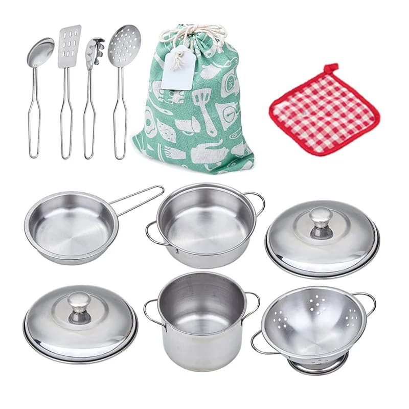 Kids toy pots and pans - Kitchen game set Pretend pots Stainless steel kitchen utensils Toys for development