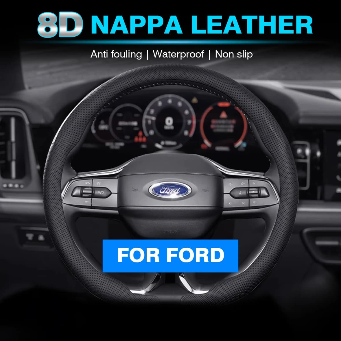 Per Ford Fiesta MK8 2017 2018 2019-2023 2024 2025 Coprivolante in Pelle Nappa 8D Traspirante e Antiscivolo Accessori