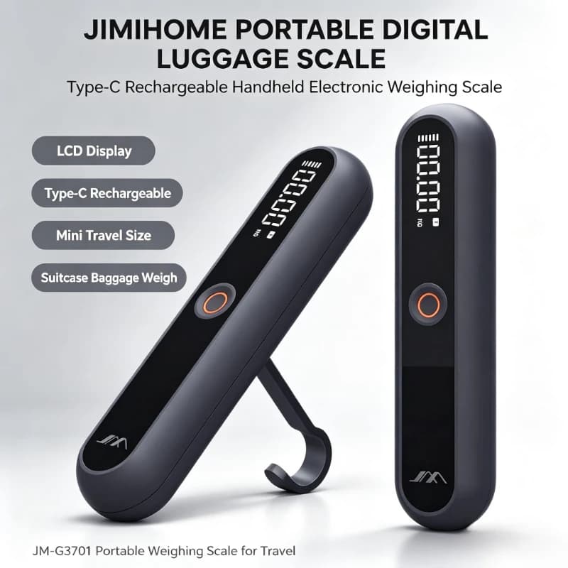 JIMIHOME JM‑G3701 Handheld Digital Luggage Scale Type‑C Rechargeable LCD Mini Electronic Weighing Scale for Travel Baggage