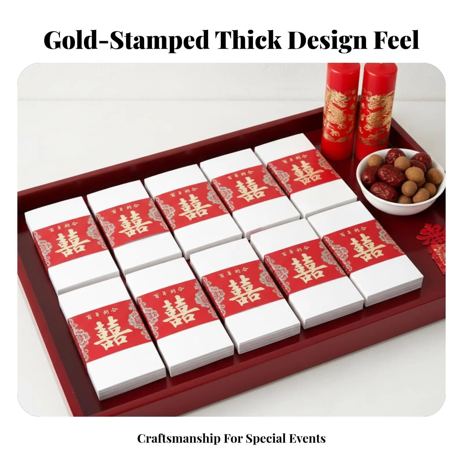 Wedding Money Bundle Set, Creative Simulated Red Envelope, Chinese Gold Stamping, Marriage Ceremony Favor, Joyful Stamp Strip