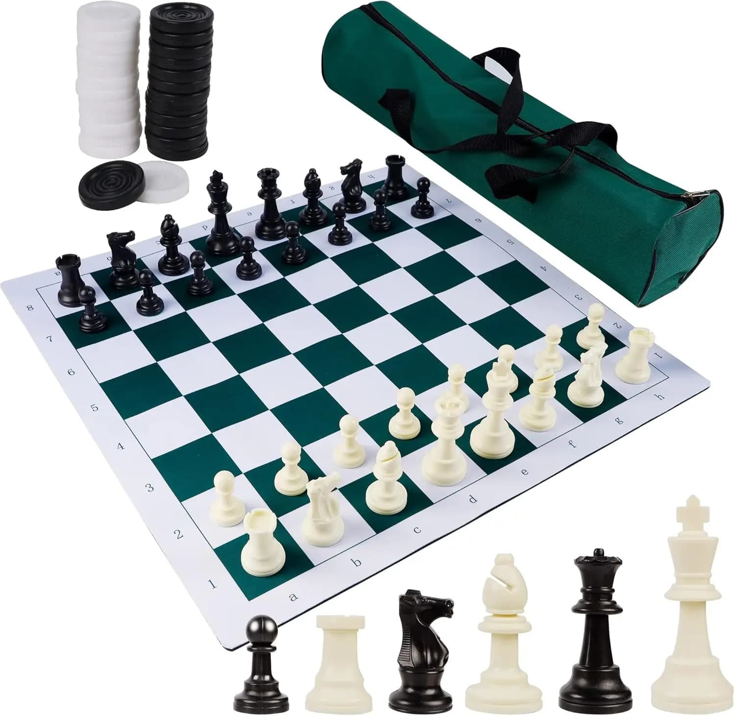 Set di Scacchi e Dama Portatile 2-in-1 da 20 Pollici, Gioco da Viaggio con Borsa per il Trasporto, Dimensioni da Torneo