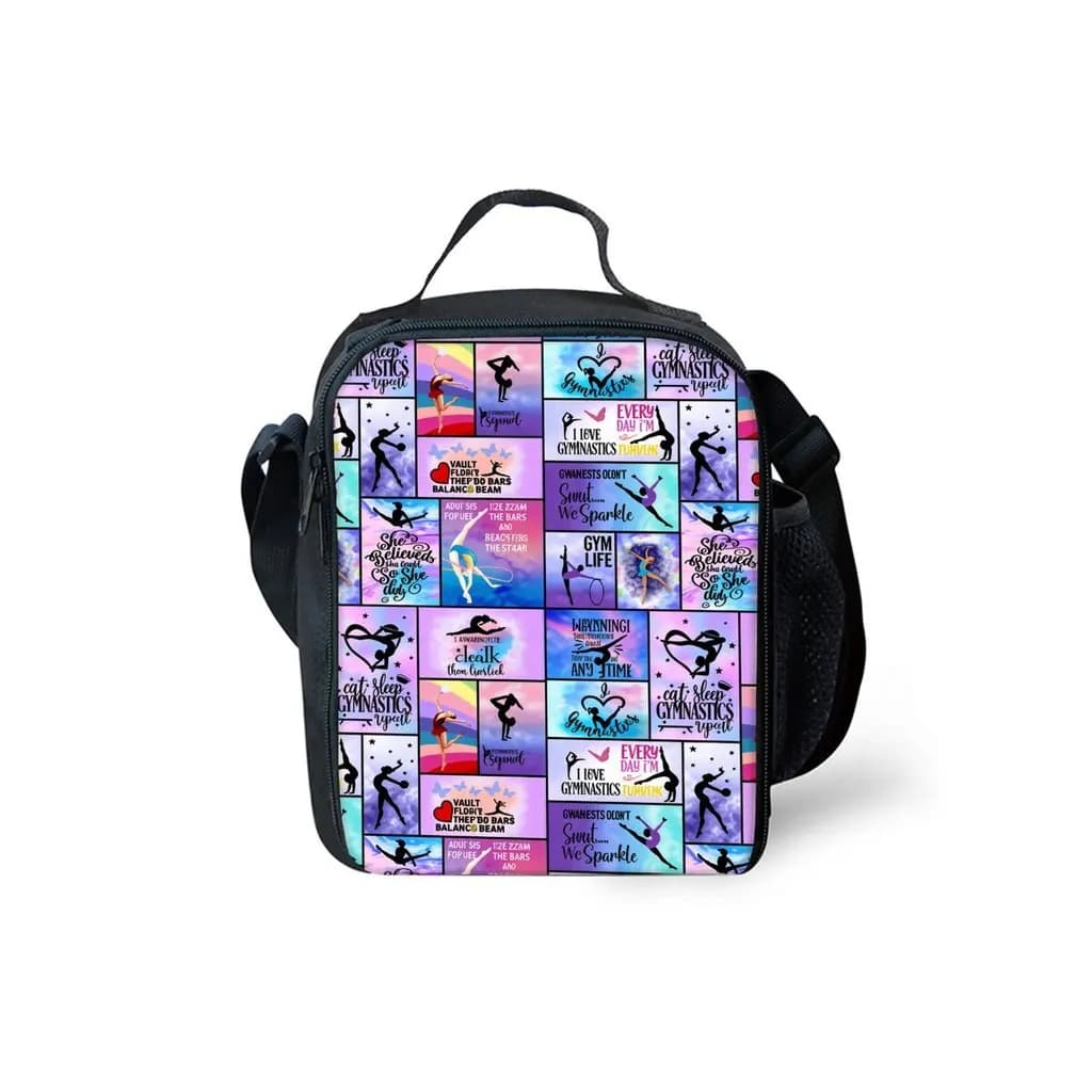Borsa Termica per Pranzo con Stampa Yoga e Danza, Tracolla, Design 2D Cartone Animato per Ragazzi/Ragazze, Contenitore Termico per Picnic e Conservazione Alimenti