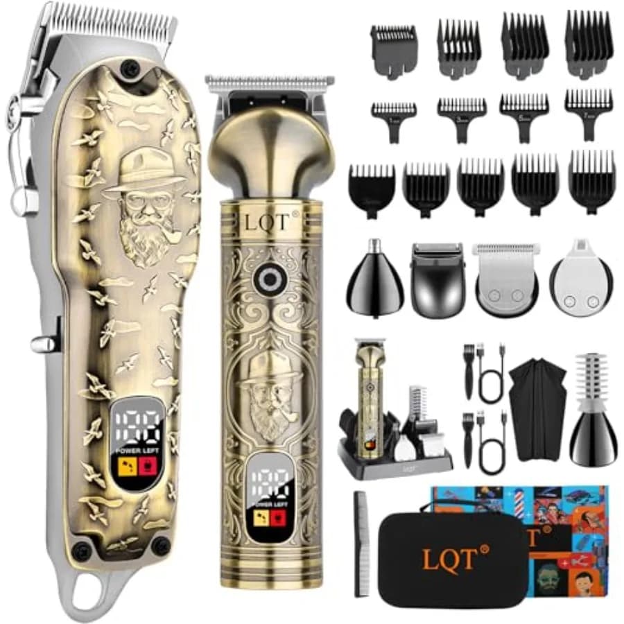 ® Tagliacapelli Professionali per Uomo - Kit Regolabarba e Tagliacapelli Elettrico Senza Fili con Lame in Acciaio Inossidabile, 12 Guide