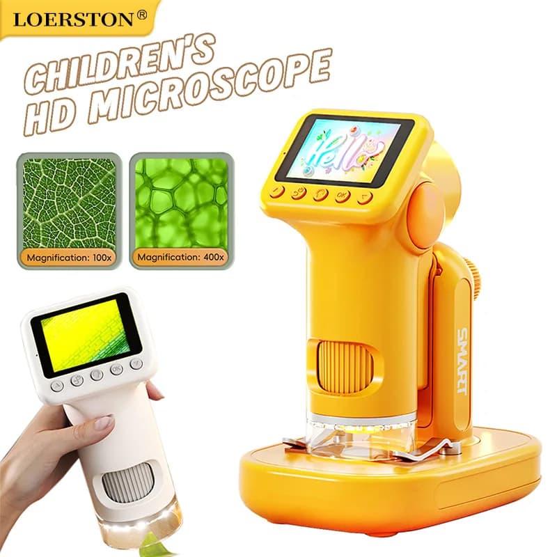 Microscopio Portatile 1600X con Schermo da 2 Pollici, Lente d'Ingrandimento per Bambini, Mini Microscopio Elettronico Portatile con Supporto Fotocamera P02