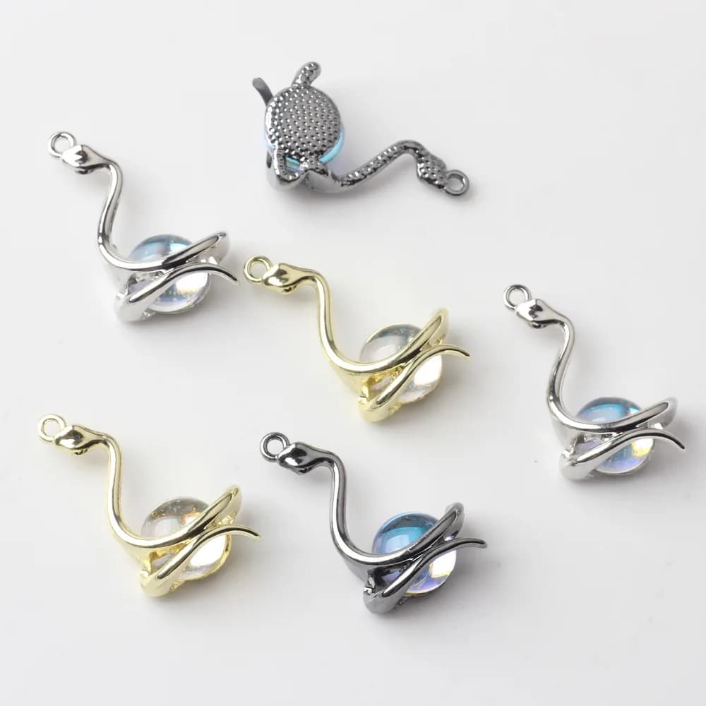 Pendant with snake shaped pendant in resin embedded with zinc alloy DIY earrings accessories for bracelets 10 pcs/lot