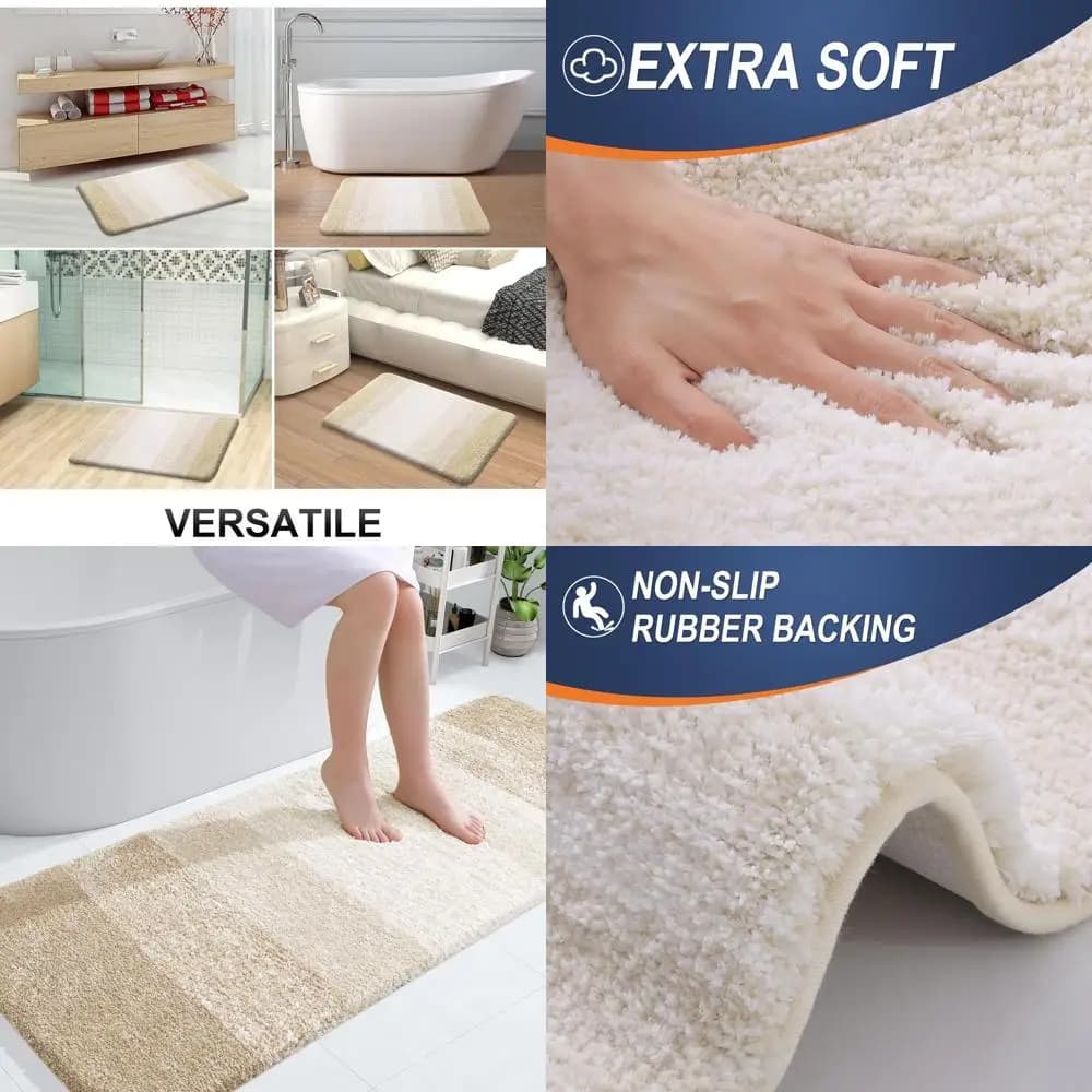 Tappetino da bagno di lusso in morbida microfibra, 59x24, con supporto in gomma, asciugatura rapida, lavabile, per bagno, doccia, beige chiaro
