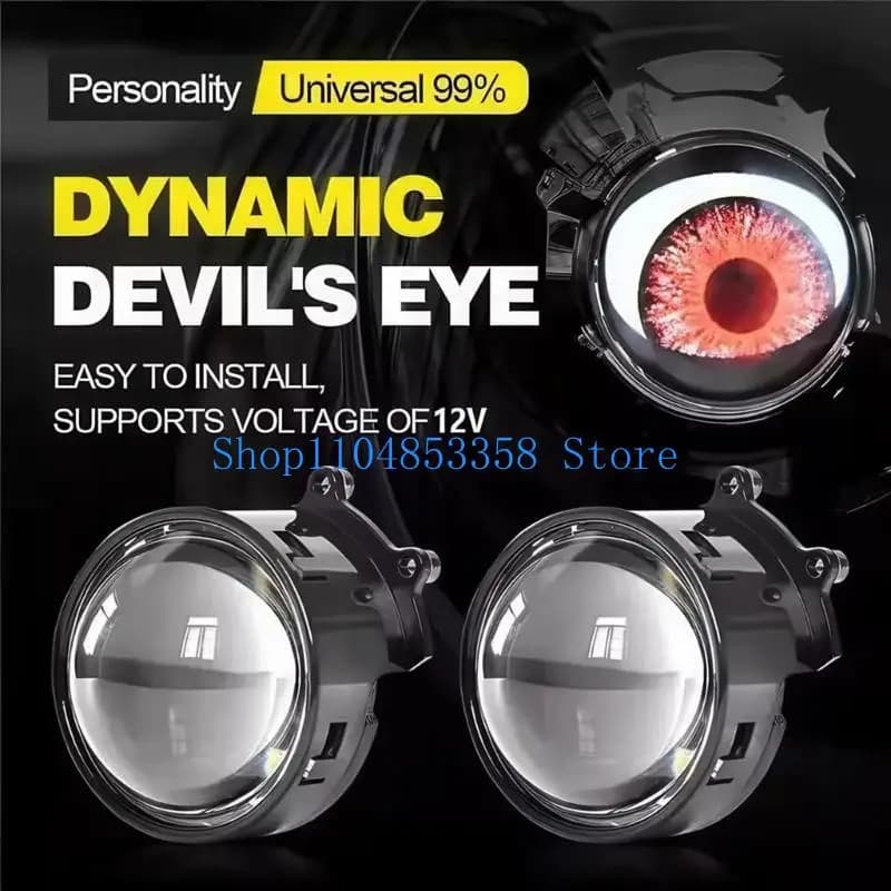 LED Headlights Dynamic Eye 652F for car, bike, ABS lens color, brightness lighting, quick installation