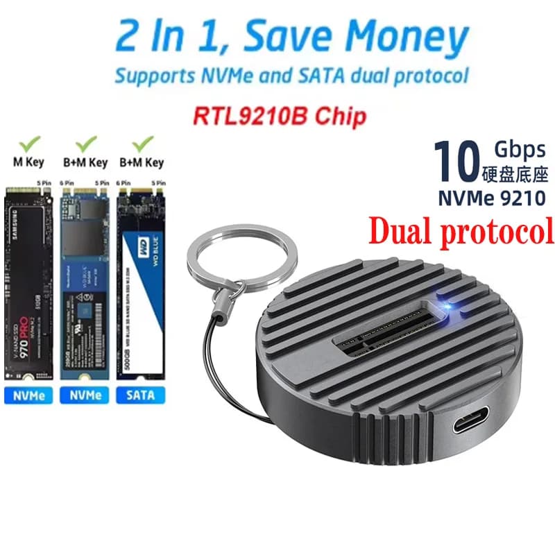 Lettore SSD JoniSerl M.2 NVMe esterno, adattatore da M2 a USB da 10 Gbps per entrambe le chiavi M 2 (chiave M, chiave B+M) Dock con doppio protocollo NVMe e SATA NGFF